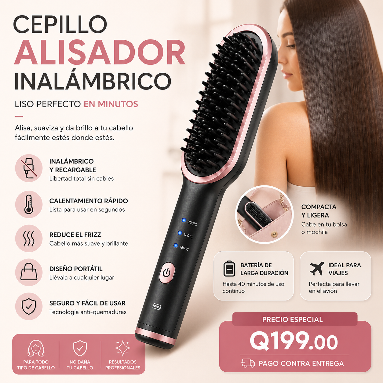 Plancha de cabello inalambrica